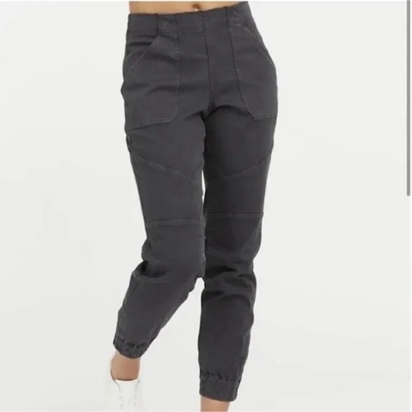 SPANX Denim - SPANX Stretch Twill Knit Jean Joggers Ankle Zip Utility S Washed Gray Slimming